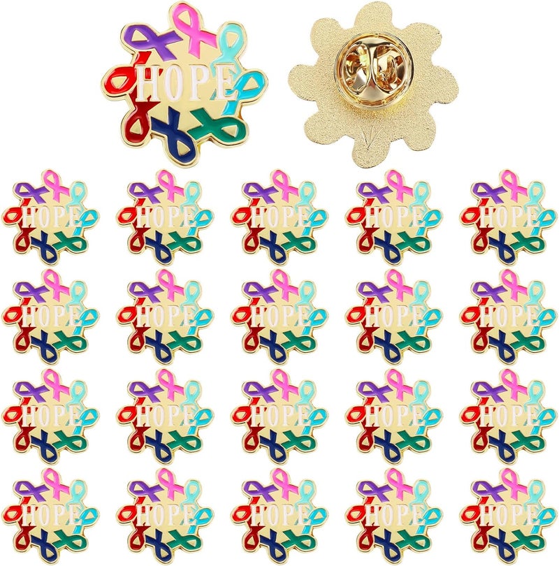 20 Pcs Breast Cancer Awareness Lapel Pin Bulk All Cancer Pink Ribbon Hope Button Brooch Gift for Women Cloth Backpack Hat